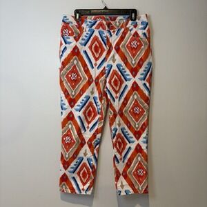 Chico's‎ Platinum Sz 1.5 M Cropped Pants Tribal Ikat Soft Stretch Cotton Blend